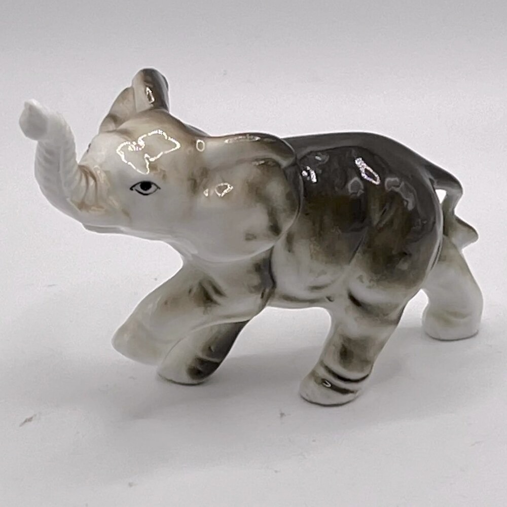 Vintage miniature Gray brown bone china Elephant Figurine